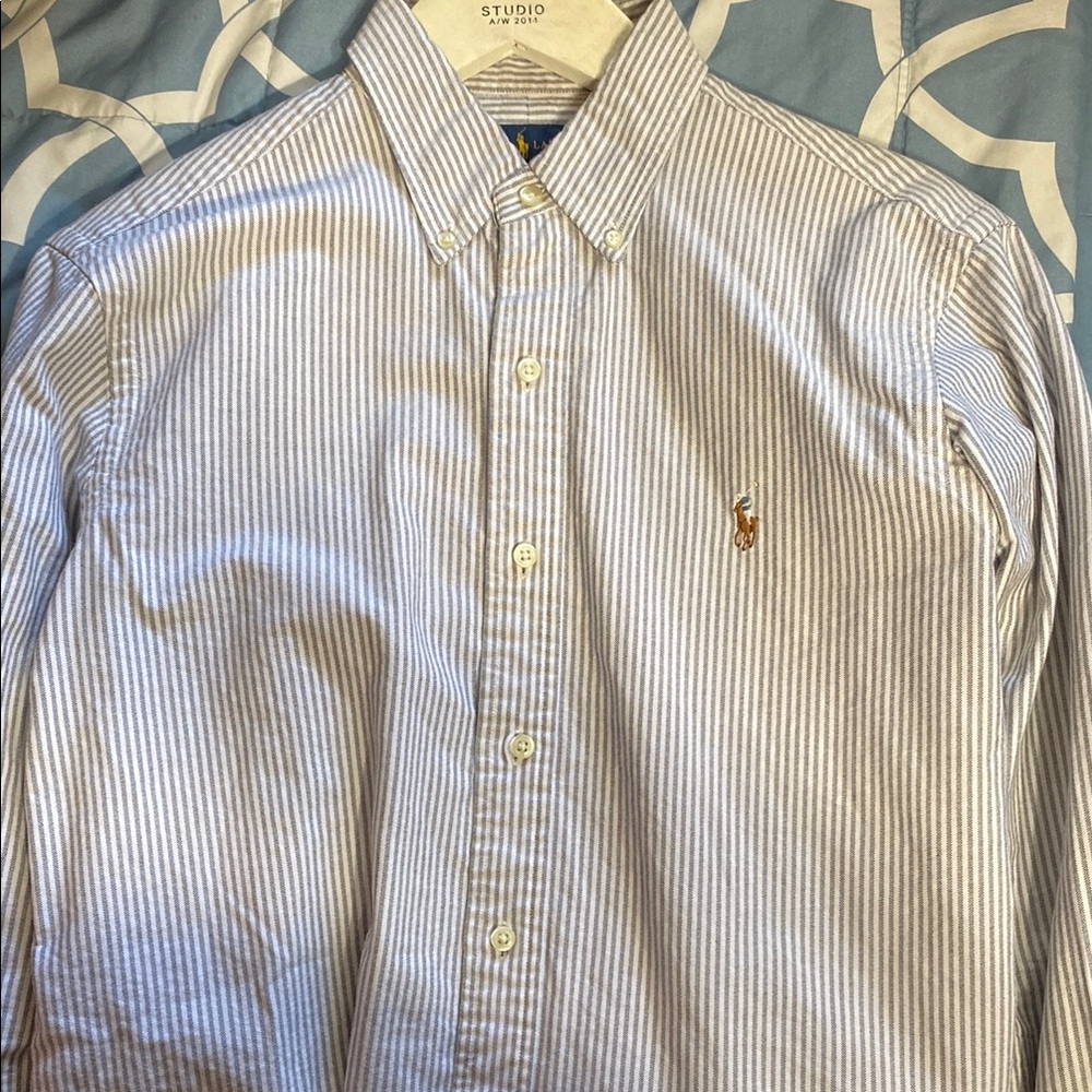 Ralph Lauren Blue and White Casual Button Down Shirt